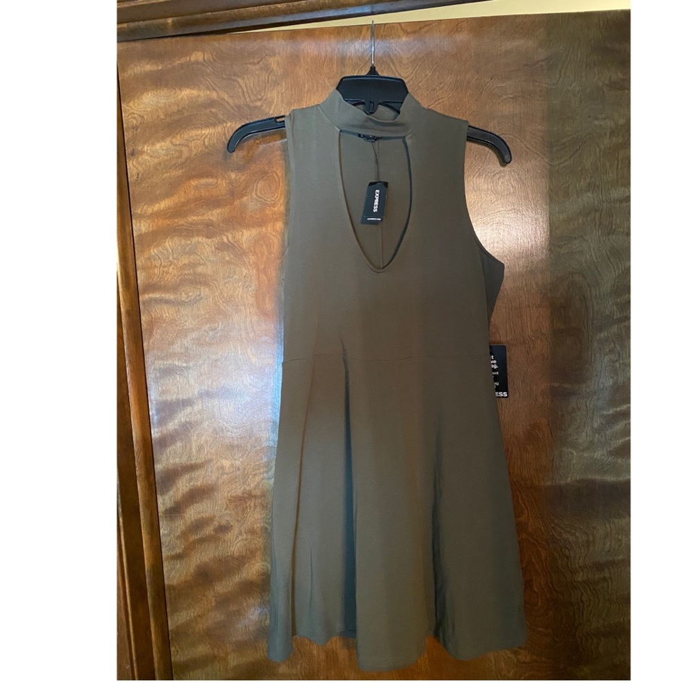 Express keyhole cutout olive green skater dress